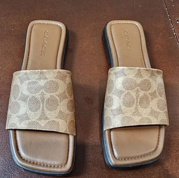 Coach Women's Tan Signature Slide Sandals - Picture 2 of 5